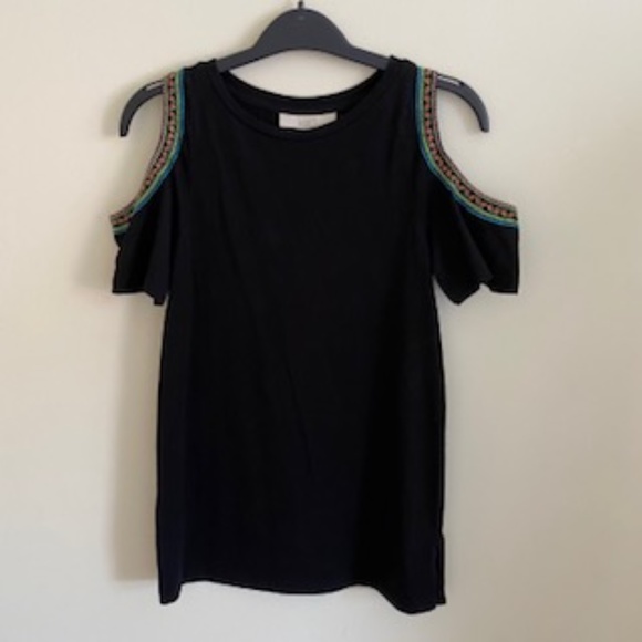 Loft Cold Shoulder Embroidered Tee, XS - Picture 2 of 5